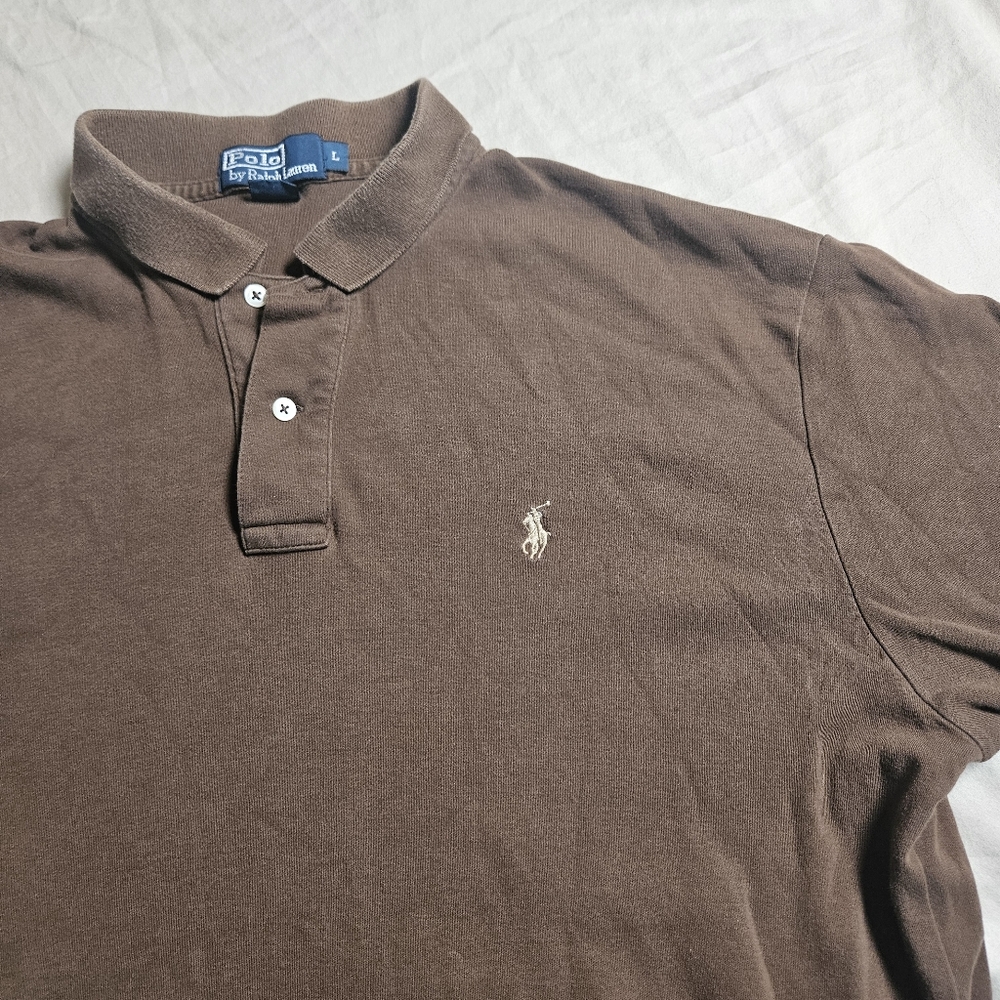 Polo Ralph Lauren Mens L Large Brown Short Sleeve Classic Fit Polo Shirt‎ Cotton